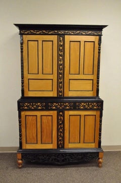 Ceylonese British Colonial Style Satinwood Ebony Mahogany Hutch Cupboard Cabinet