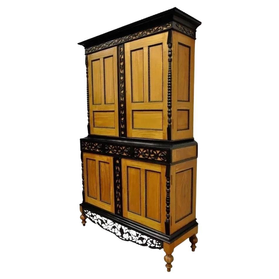 Ceylonese British Colonial Style Satinwood Ebony Mahogany Hutch Cupboard Cabinet