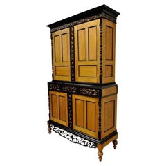 Ceylonese British Colonial Style Satinwood Ebony Mahogany Hutch Cupboard Cabinet