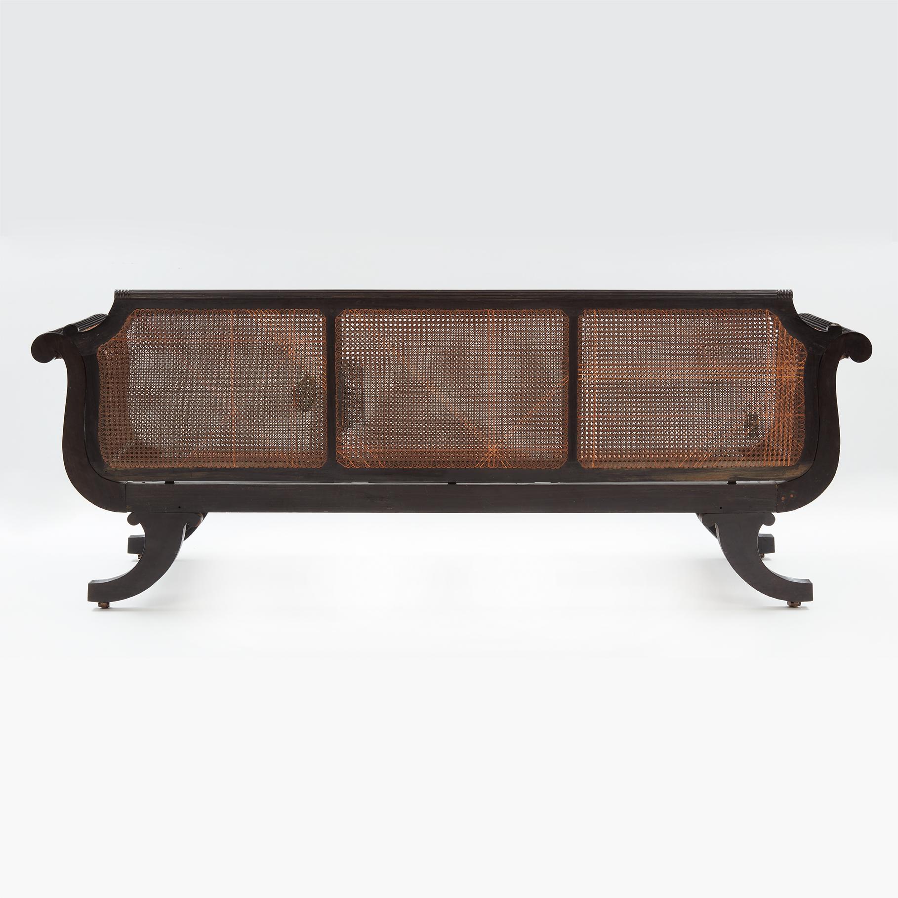 Indian Ceylonese Ebony Framed Sofa in Regency Style, Circa 1830 For Sale