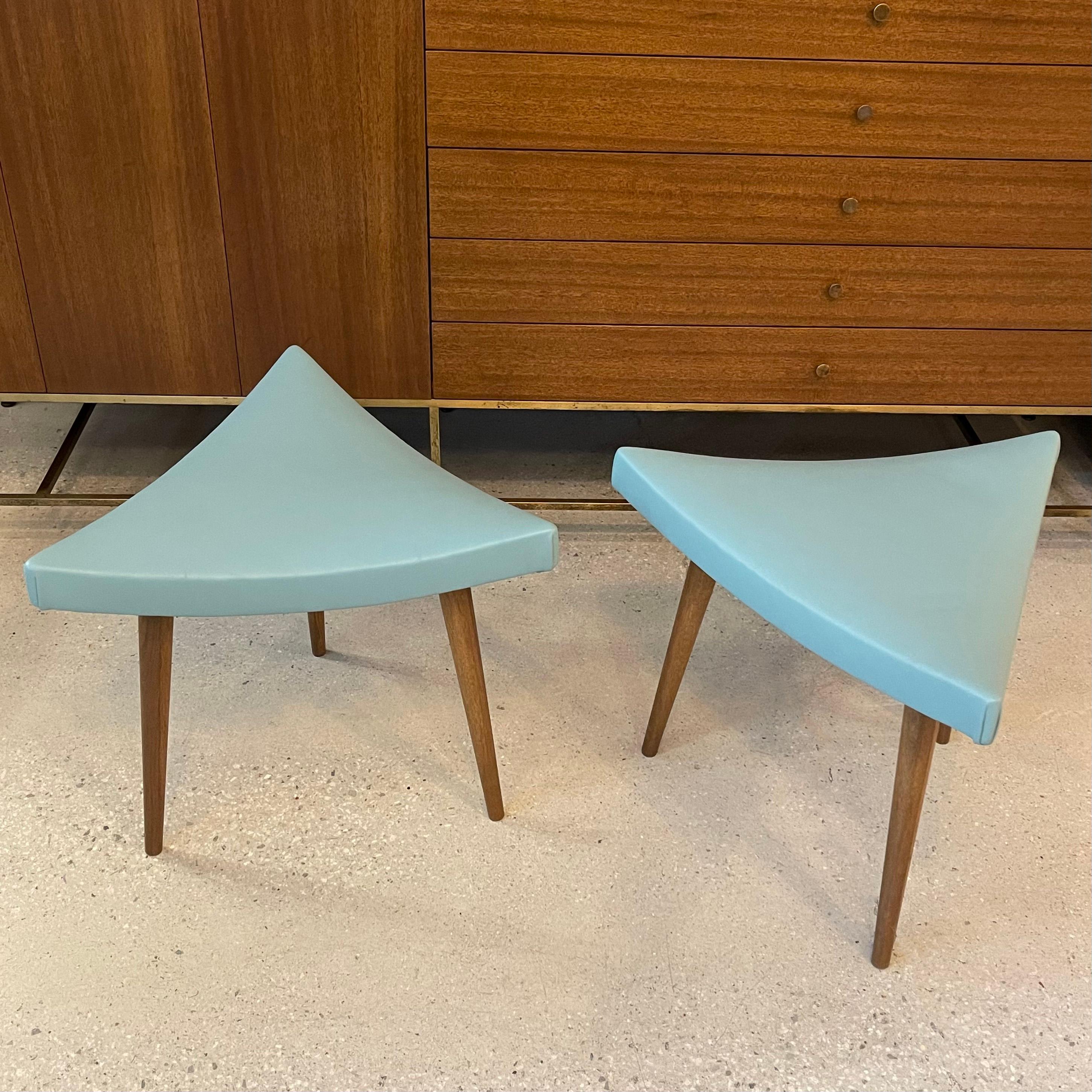 Leather cFsignature Mid-Century Modern Style Triangular Stools For Sale