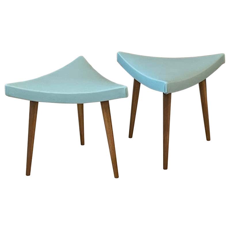 Mid-Century Style Acqua Velvet Triangle Medium Stool, by Vintola Studio ...