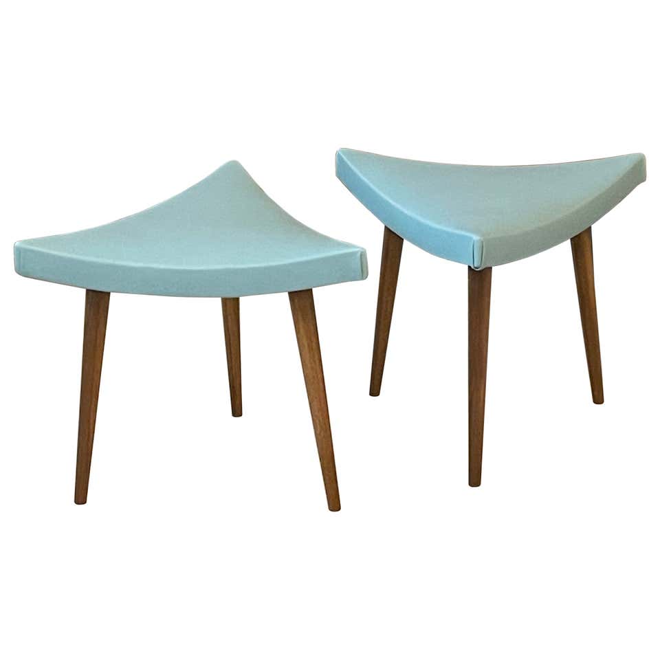 Mid-Century Style Acqua Velvet Triangle Medium Stool, by Vintola Studio ...