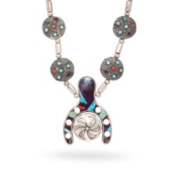 C.G. Dukepoo Sterling Silver Multi-Stone Inlay Reversible Statement Necklace