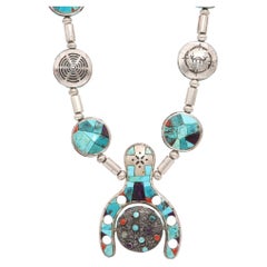 C.G. Dukepoo Sterling Silver Multi-Stone Inlay Reversible Statement Necklace
