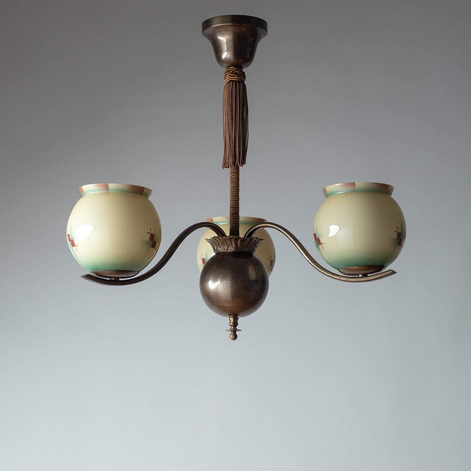 Émaillé A.I.C. Lustre en verre émaillé Hallberg, années 1930 en vente