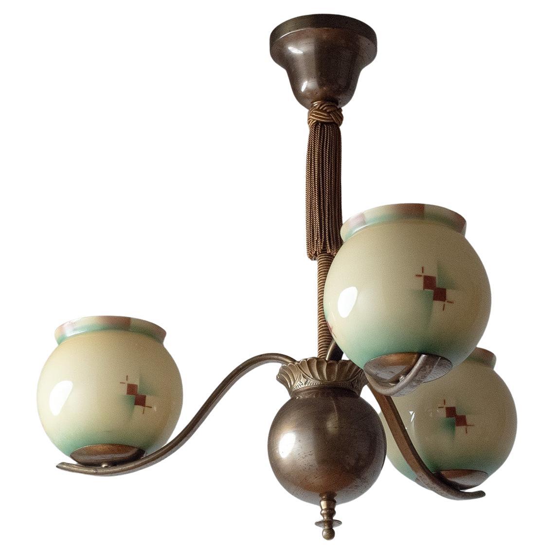 A.I.C. Lustre en verre émaillé Hallberg, années 1930 en vente