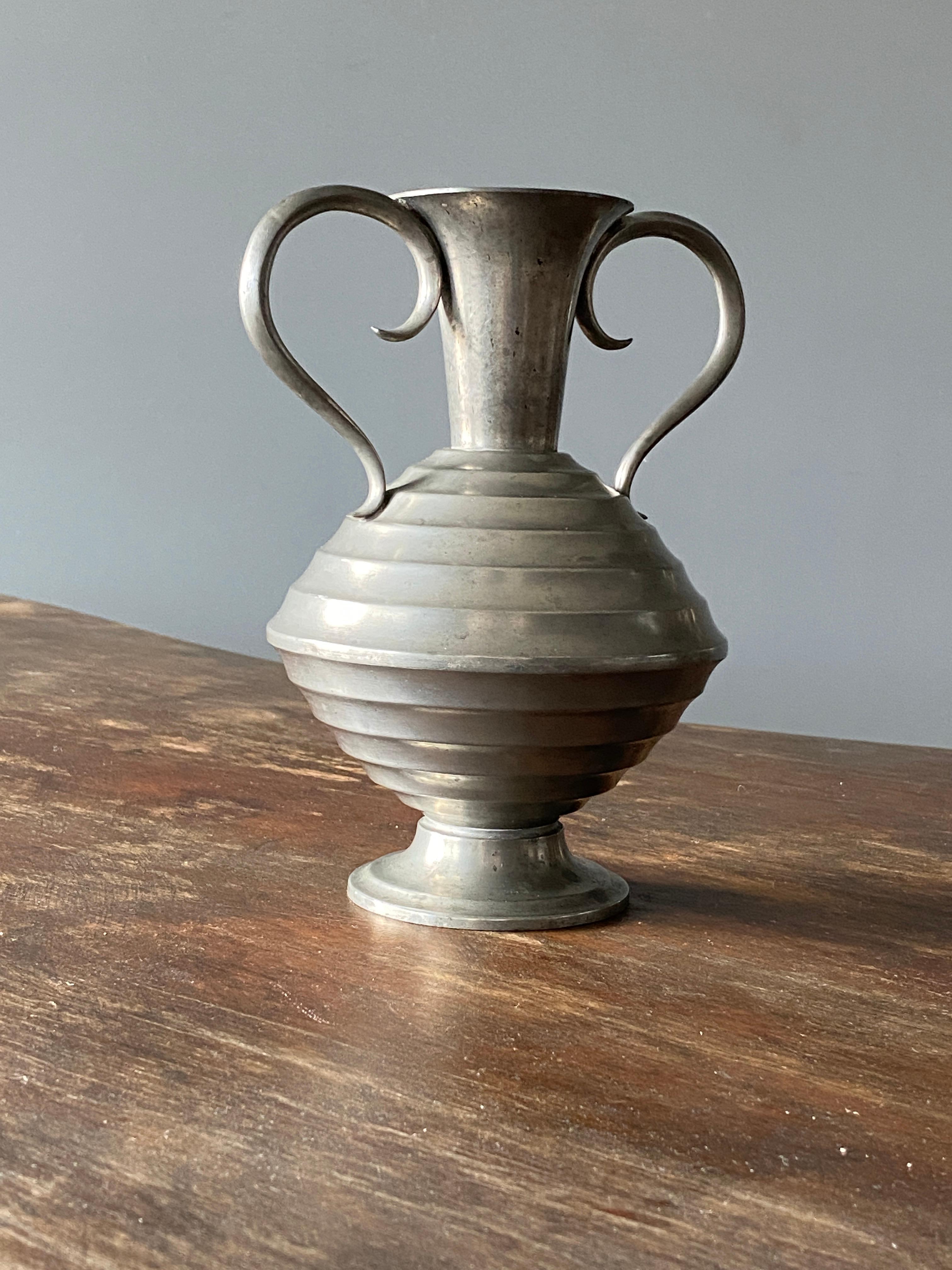 Swedish C.G. Hallberg, Modernist Vase, Pewter, Sweden, 1936