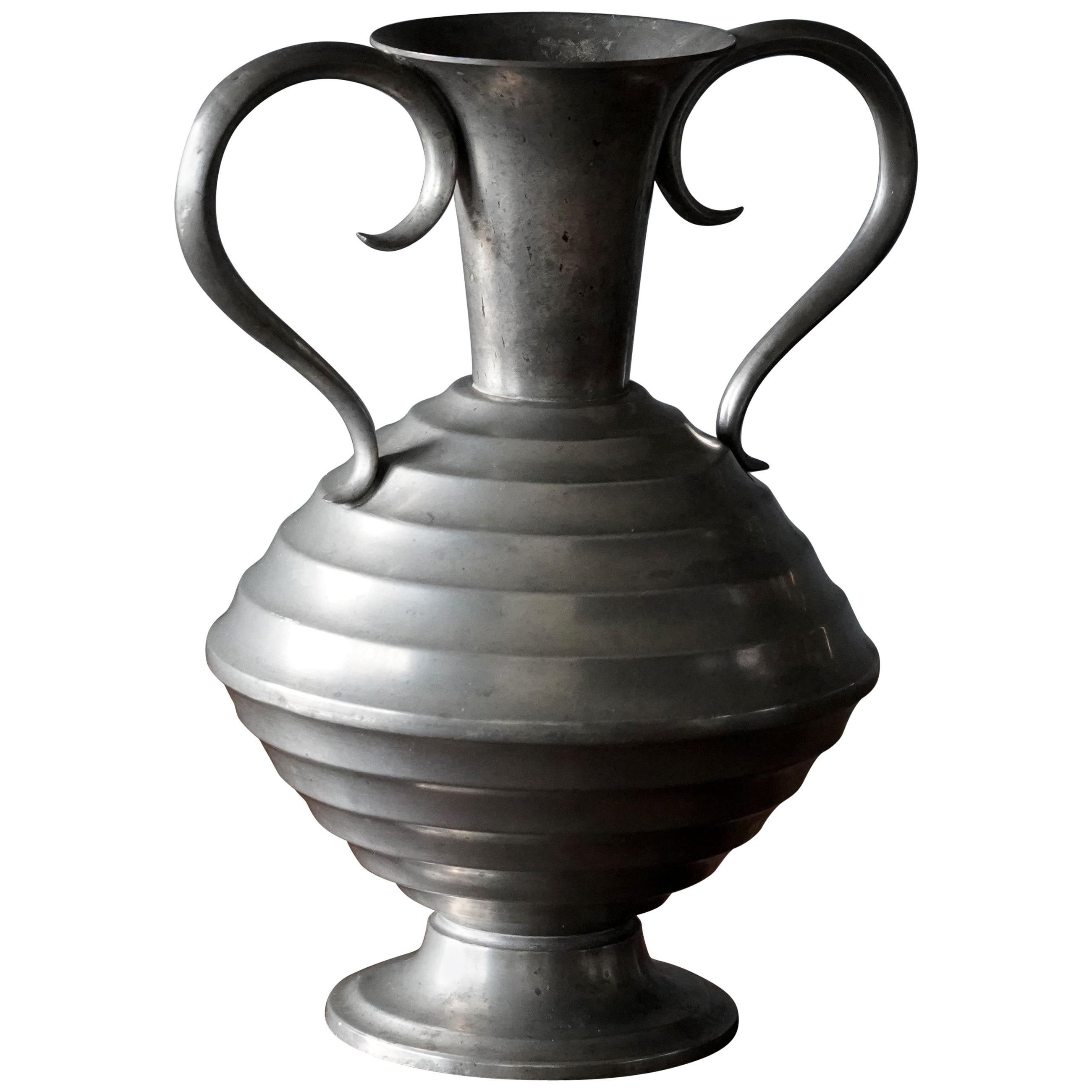 C.G. Hallberg, Modernist Vase, Pewter, Sweden, 1936