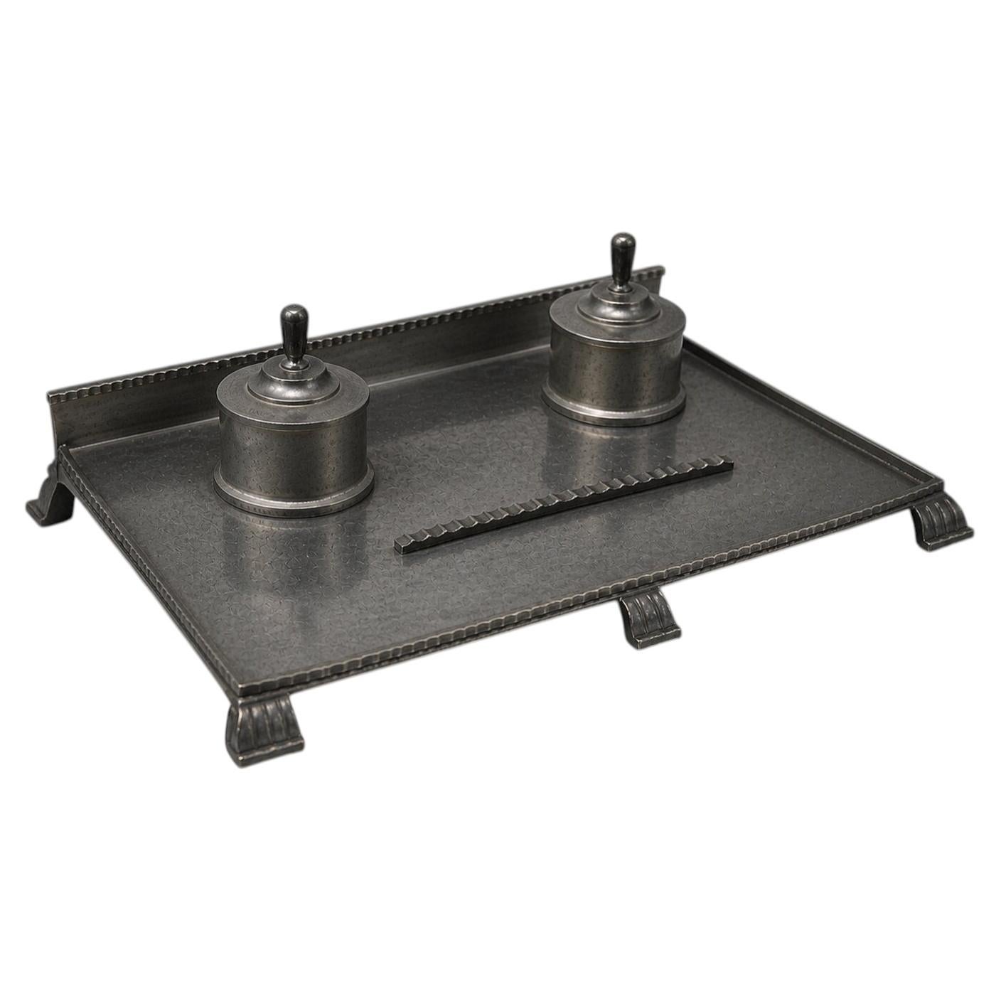 CG Hallberg Pewter Double Inkwell, Sweden, 1931 – Art Deco Scandinavian For Sale