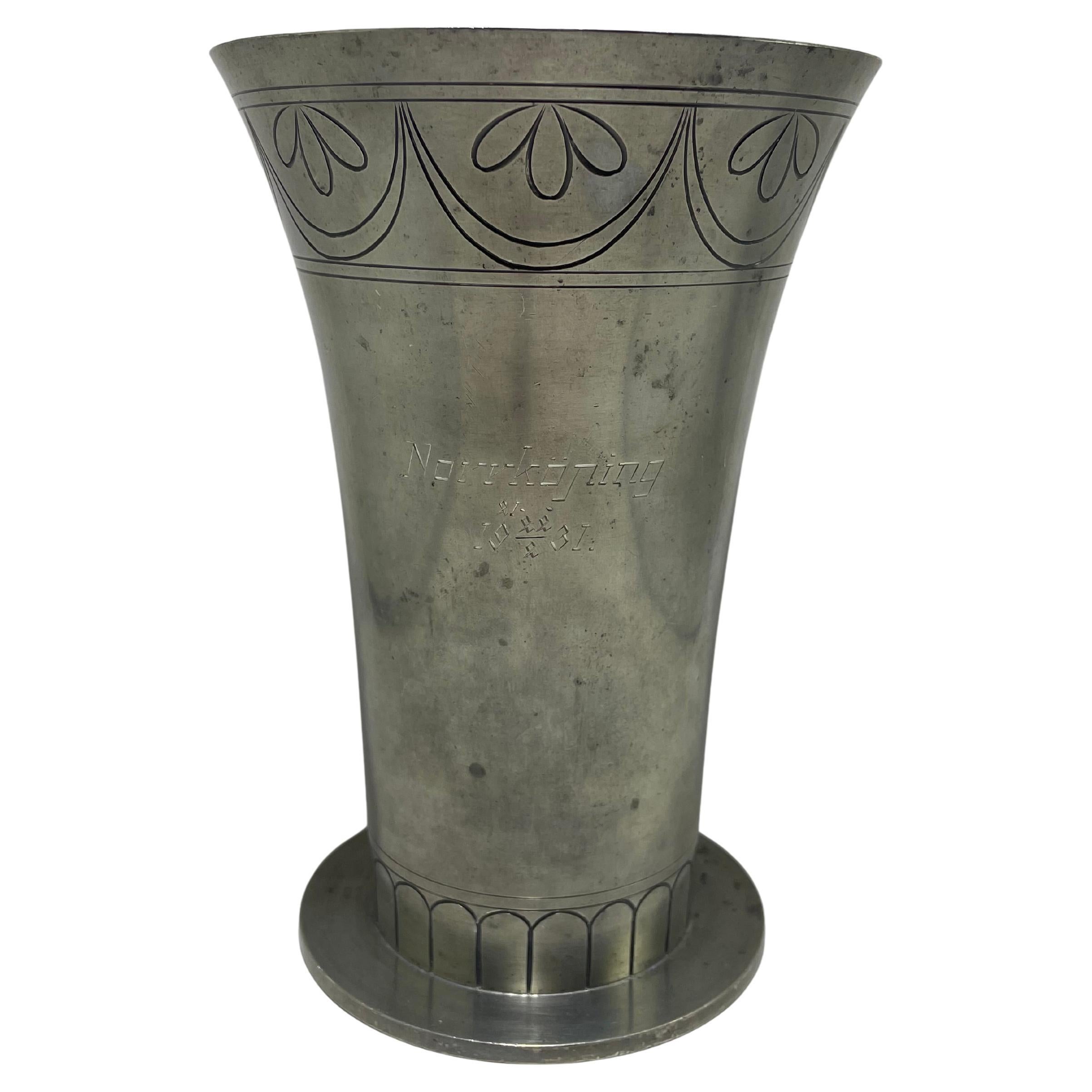 Art-Déco-Vase aus Zinn von CG Hallberg, Schweden, 1930er Jahre