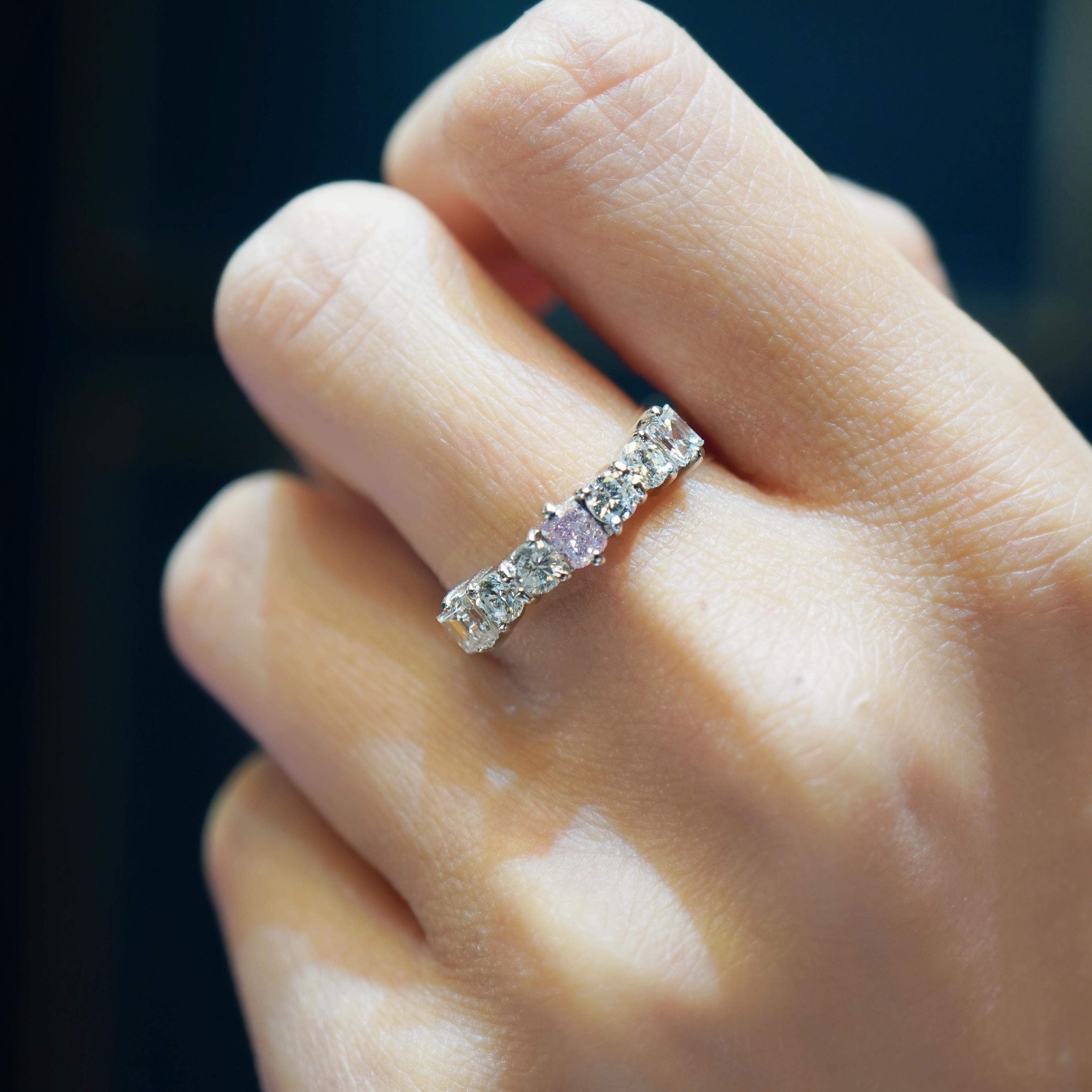 Art Nouveau CGL Certified 0.19 Carat Natural Fancy Pink Diamond PT 900 Solitaire Ring For Sale