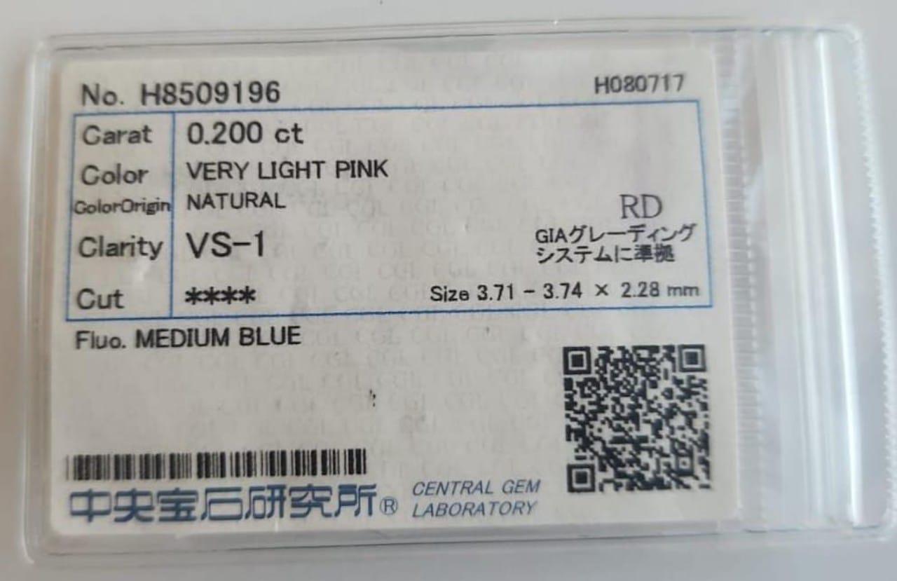 da uomo o donna Anello con diamante certificato CGL da 0,20 carati di colore rosa tenue con purezza VS1 in vendita