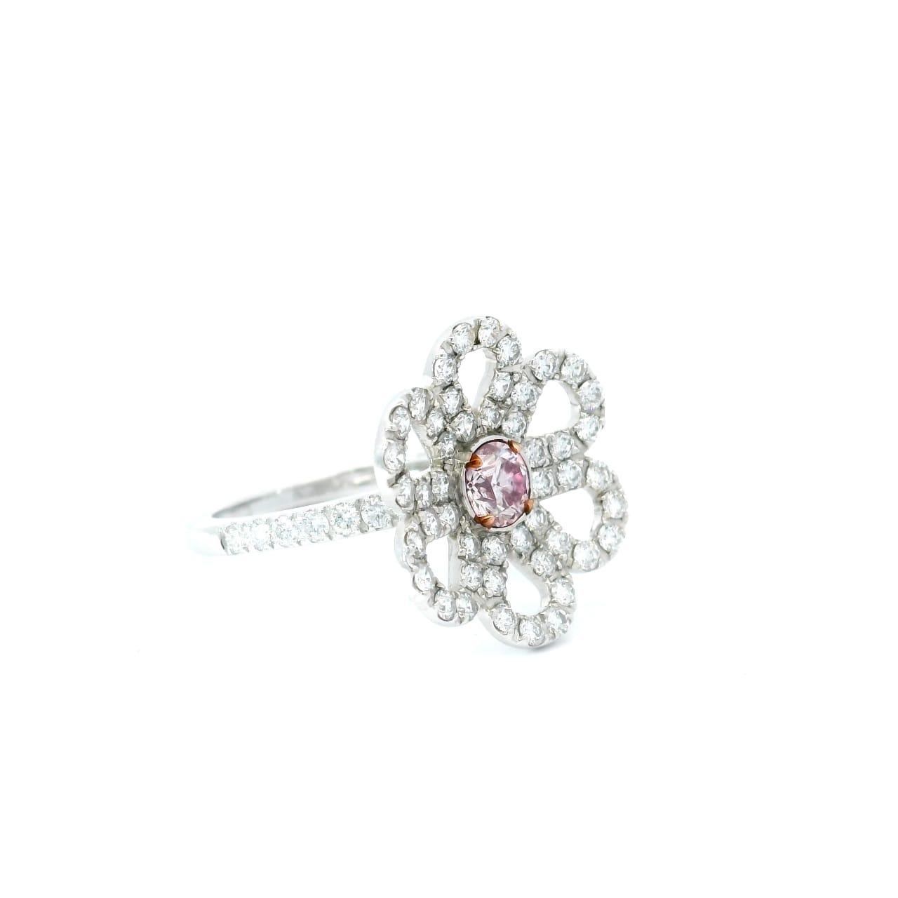 CGL Certified 0.34 Carat Very Light Pink I1 Clarity Diamond Ring For Sale 1