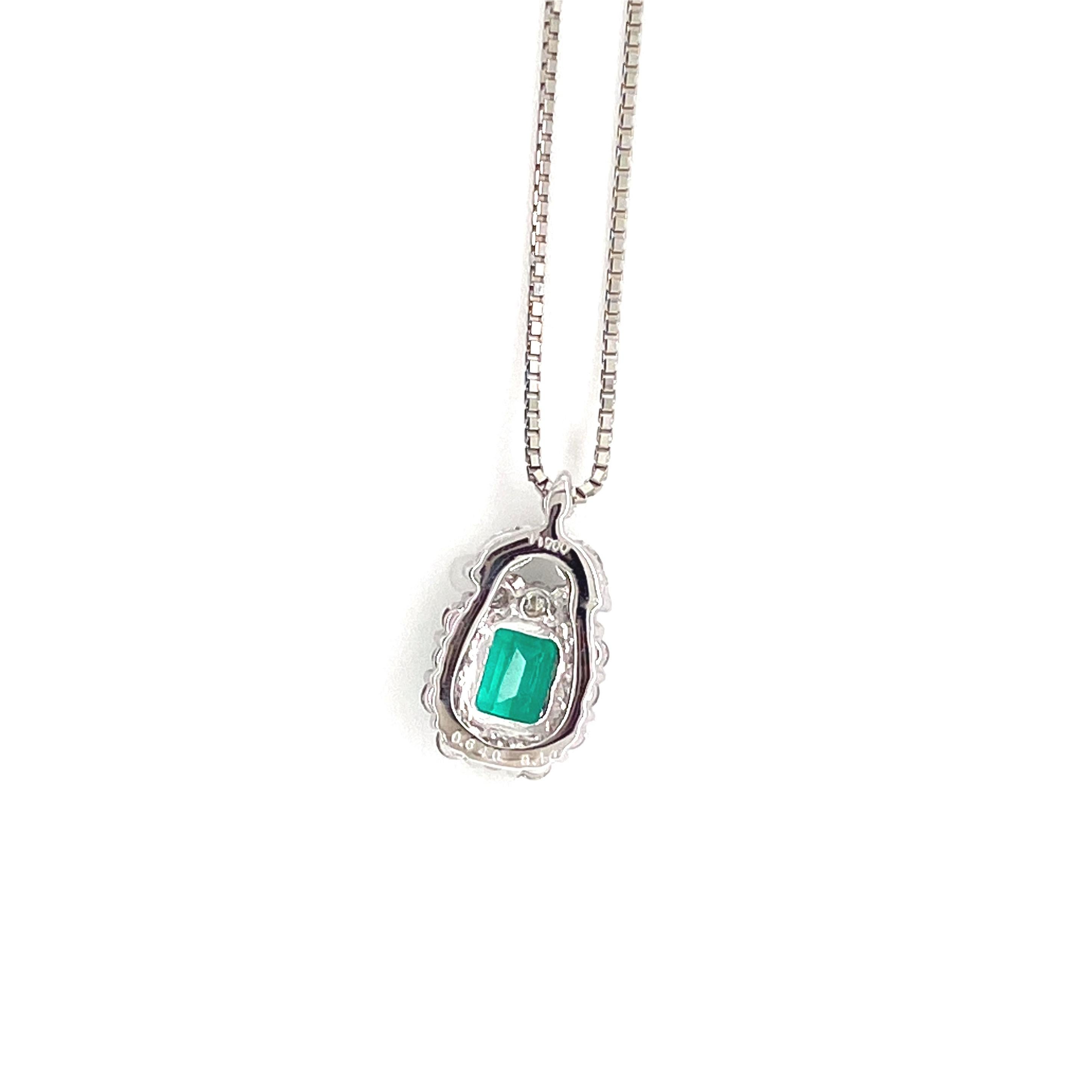 A stunning Pendant Necklace featuring a CGL Certified 0.64 Carat No Oil Emerald and 0.40 Carats of Diamond Accents set in Platinum. People have admired emerald’s green for thousands of years. Emeralds have always been associated with the lushest