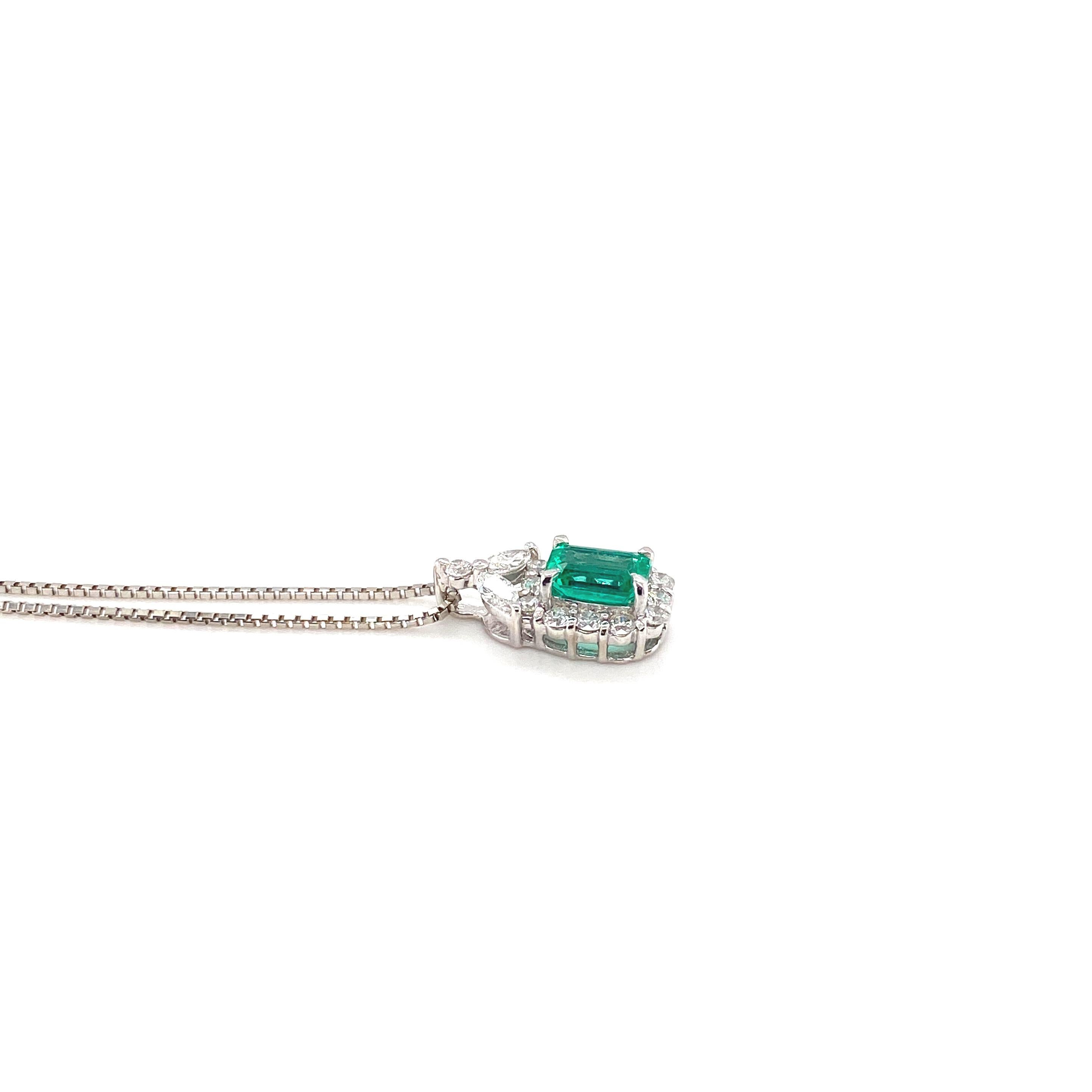 Emerald Cut CGL Certified 0.64 Carat Untreated Emerald and Diamond Pendant Set in Platinum