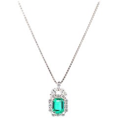 CGL Certified 0.64 Carat Untreated Emerald and Diamond Pendant Set in Platinum