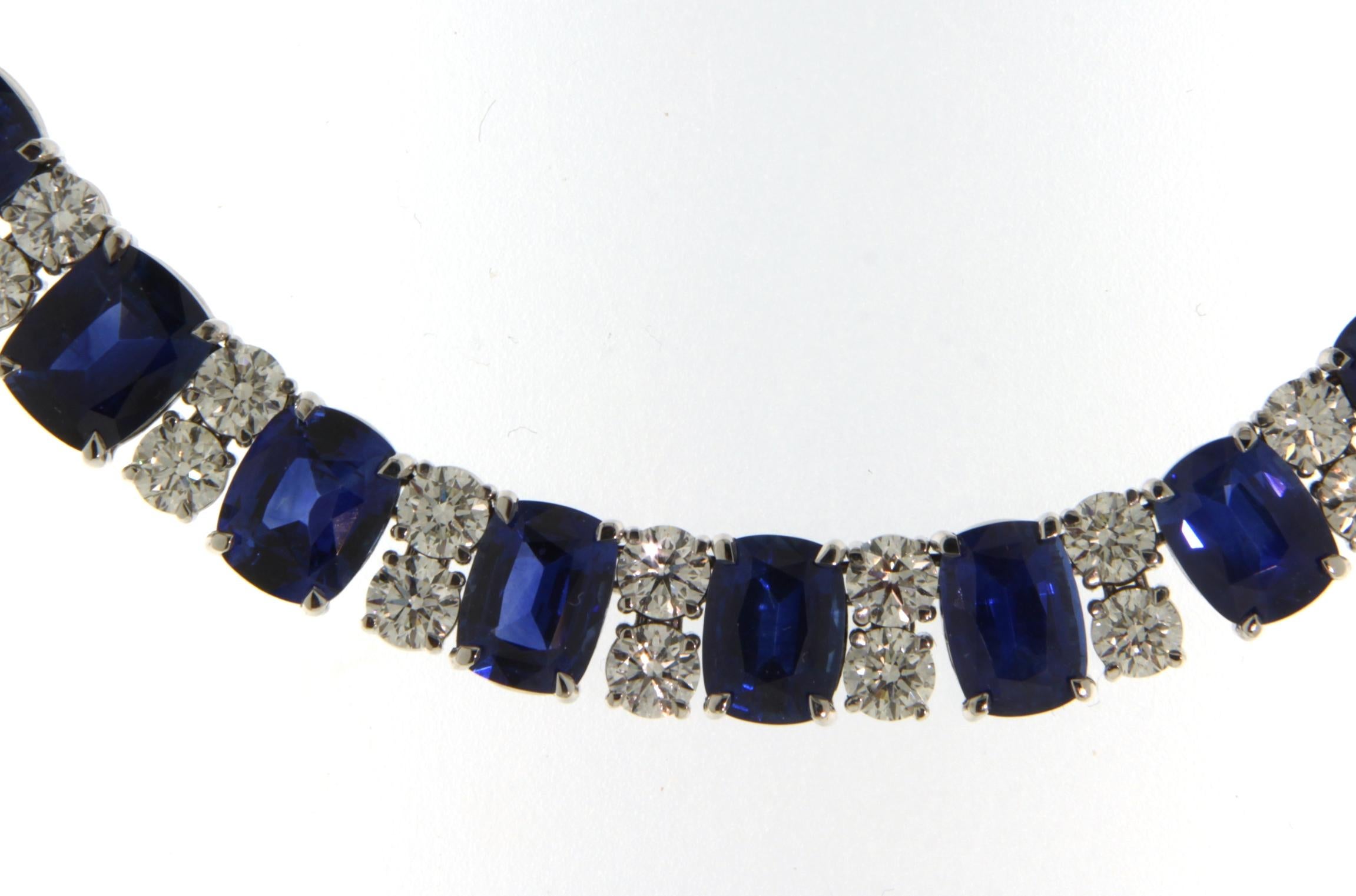 18kt White Gold Bracelet Set Necklace Earring Sapphire Diamonds  CGL Certified For Sale 4