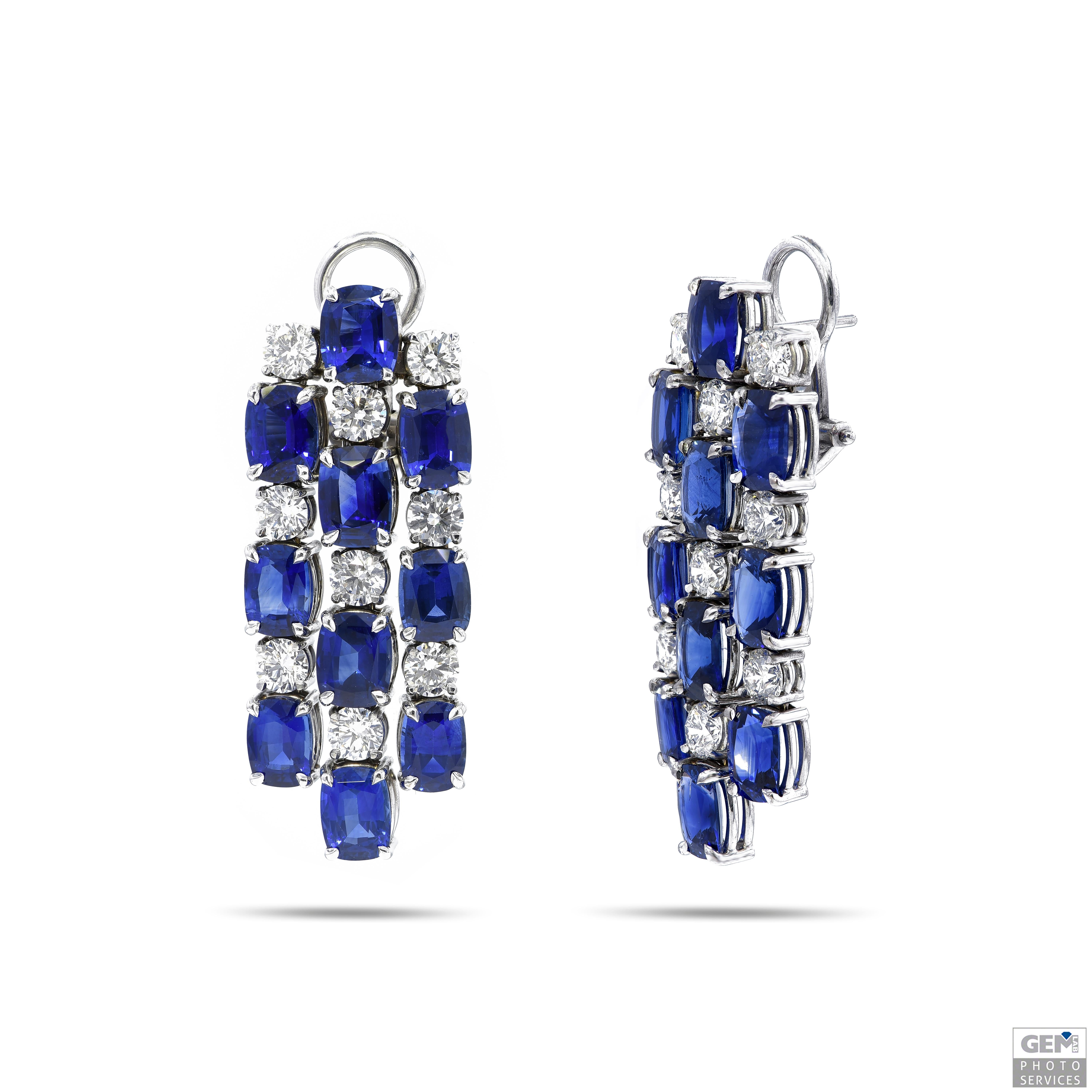 18kt White Gold Bracelet Set Necklace Earring Sapphire Diamonds  CGL Certified.

Necklace:

Most beautiful Sapphire and diamond necklace (Also available to be bought as a set with matching bracelet and earrings)
Sapphires: 42 Vivid blue, Cushion