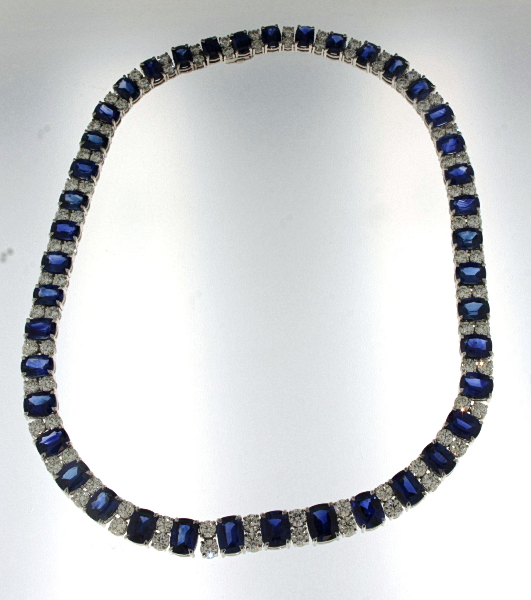 18kt White Gold Bracelet Set Necklace Earring Sapphire Diamonds  CGL Certified For Sale 1