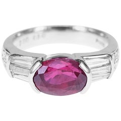 CGL Certified 2.00 Carat Vivid Red Ruby Diamond PT900 Solitaire Ring