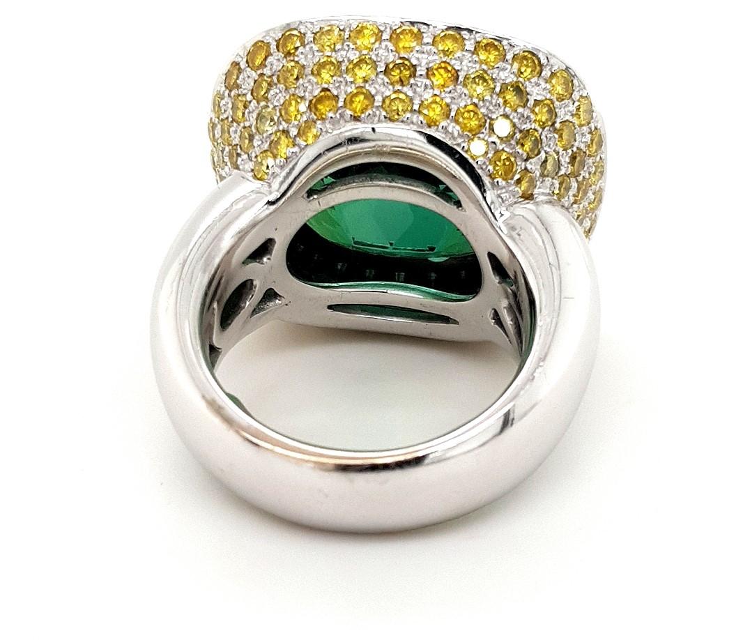 18kt White Gold Ring 21.4ct Natural Tourmaline 137 Diamonds 3.30ct CGL Certified For Sale 2