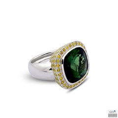 18kt White Gold Ring 21.4ct Natural Tourmaline 137 Diamonds 3.30ct CGL Certified