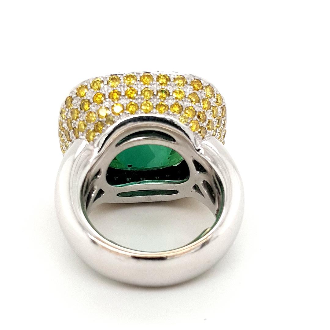 18kt White Gold Ring 21.4ct Natural Tourmaline 137 Diamonds 3.30ct CGL Certified For Sale 1