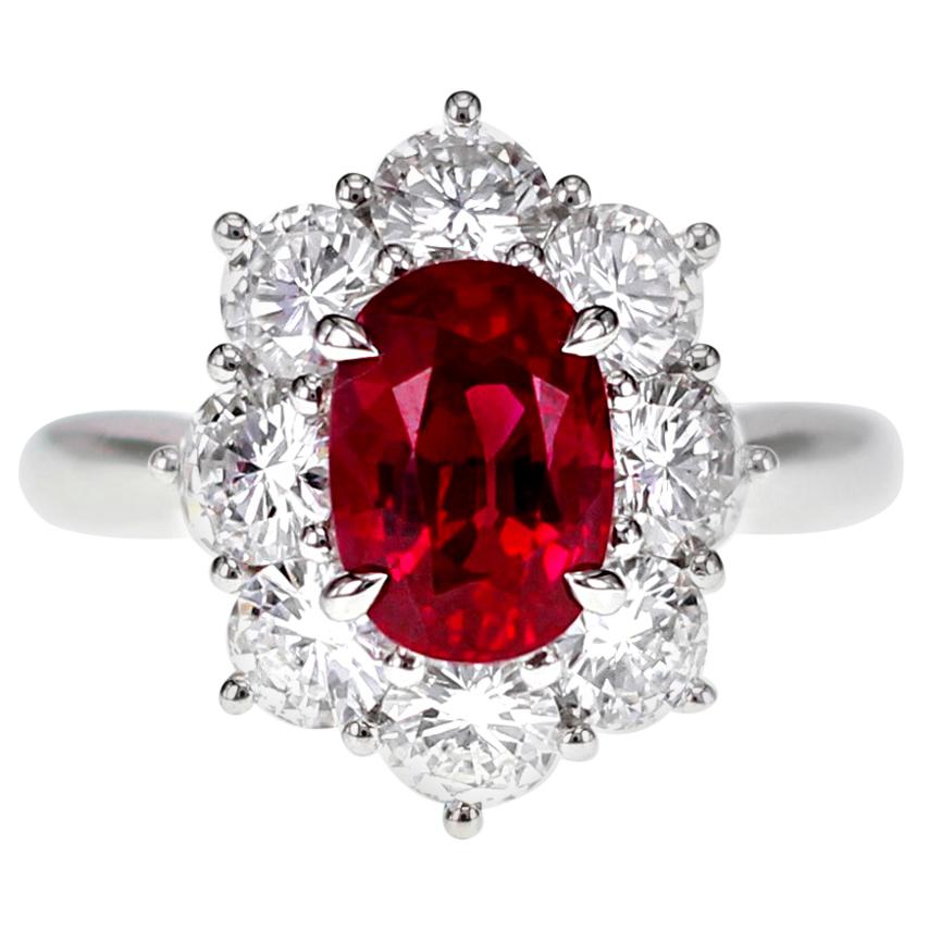 CGL Certified 2.32 Carat Vivid Red Ruby and Diamond Solitaire Ring Platinum 900 For Sale