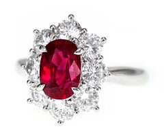 CGL Certified 2.32 Carat Vivid Red Ruby and Diamond Solitaire Ring Platinum 900