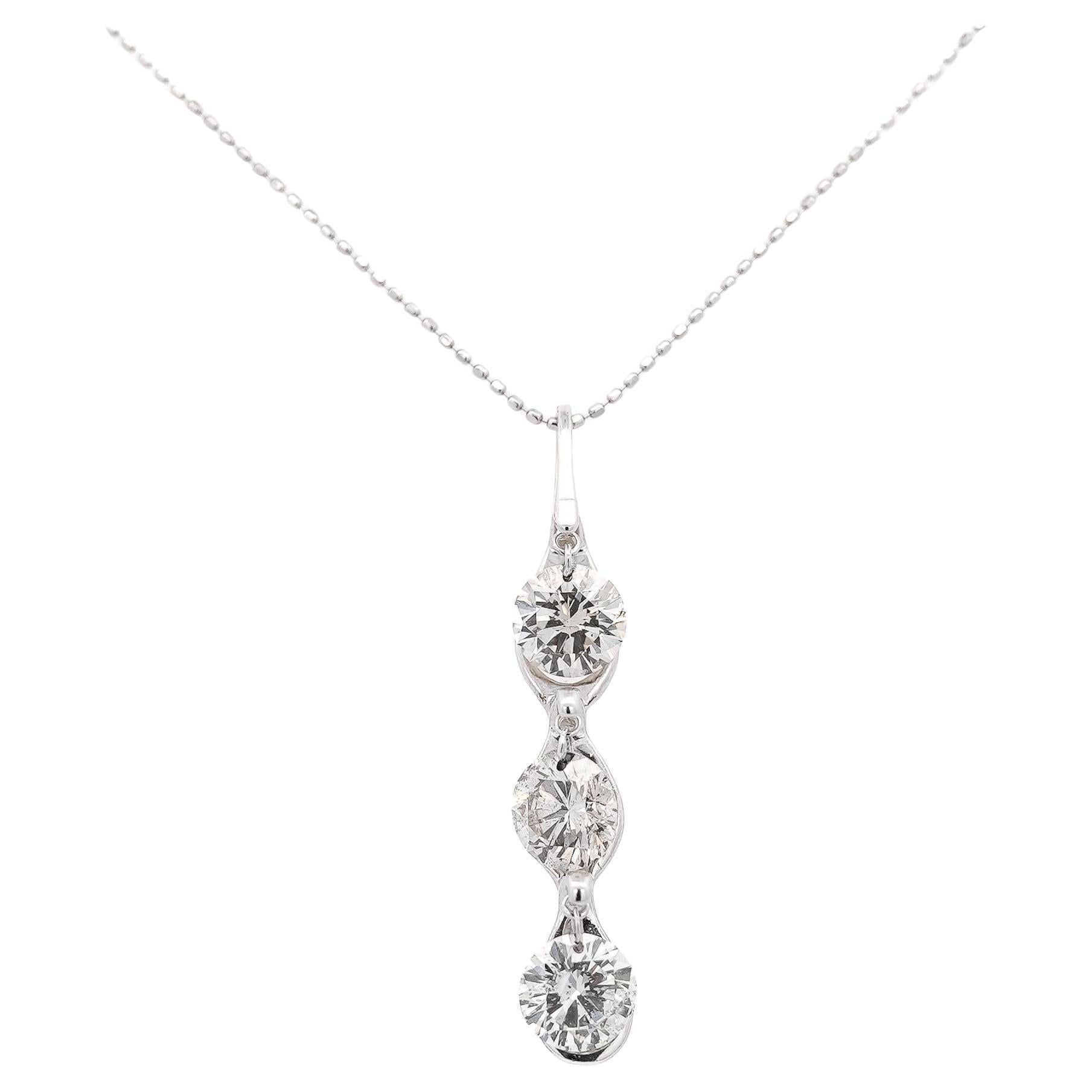 CGL Certified 3.38 Carat Diamond Dangle Pendant Necklace in 18K White Gold For Sale