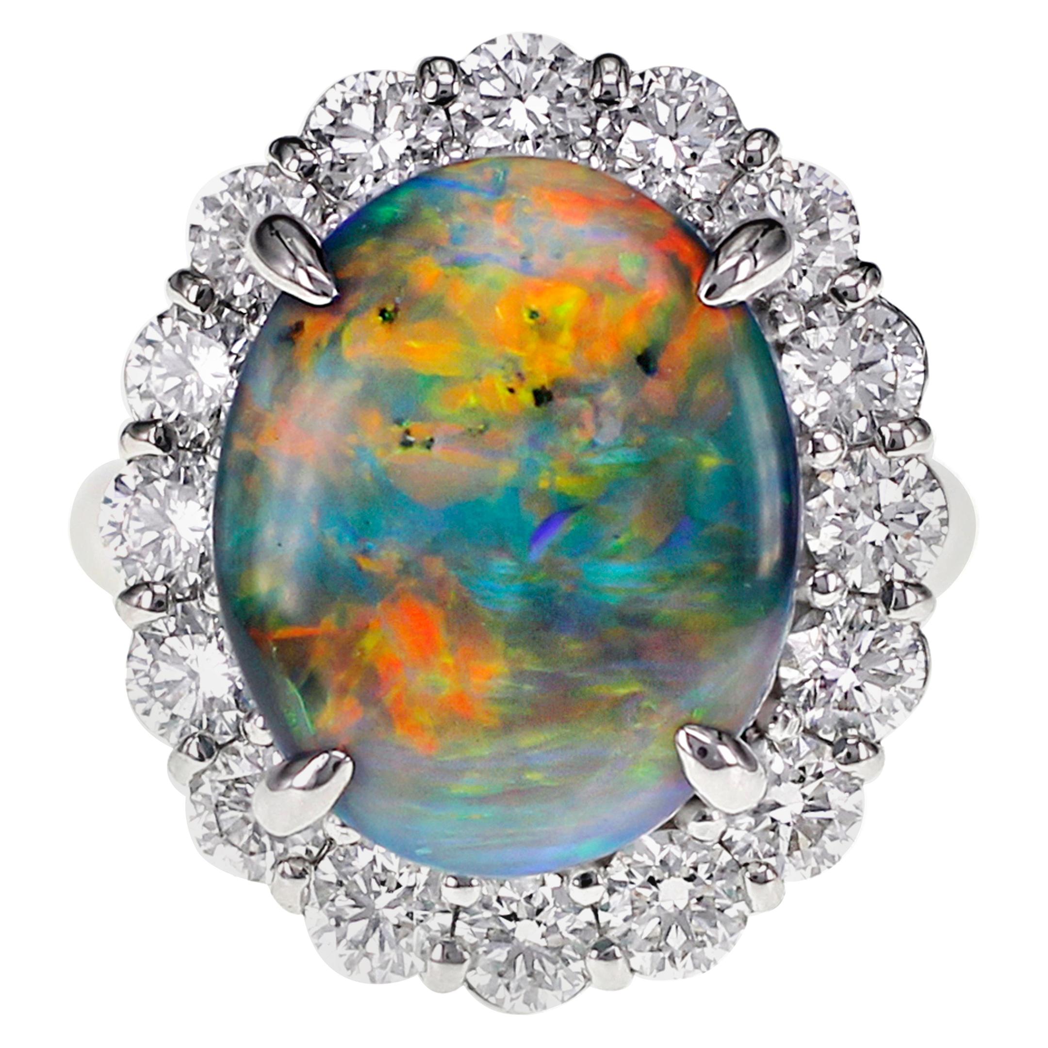 CGL Certified 4.97 Carat Australian Lightening Ridge Black Opal and Diamond Ring