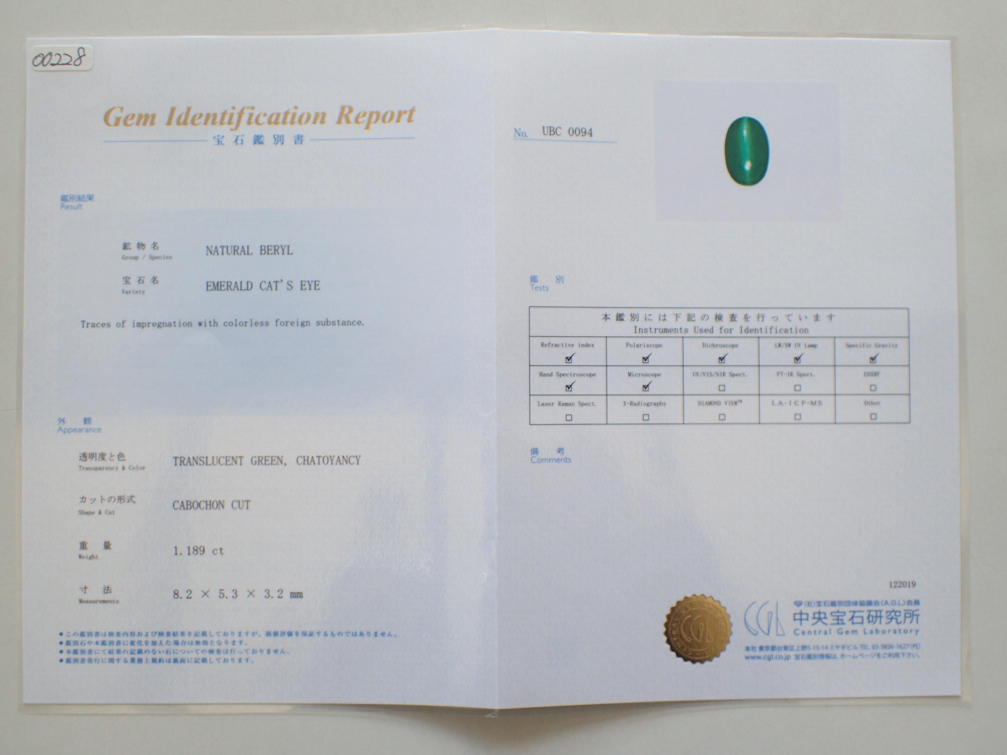 CGL-zertifizierte 5,969/5,745 Karat Smaragd-Katzenaugen-Ohrringe 6