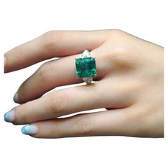 CGL Certified 6 Carat Colombia Emerald & Diamond Classical Engagement Ring NEW