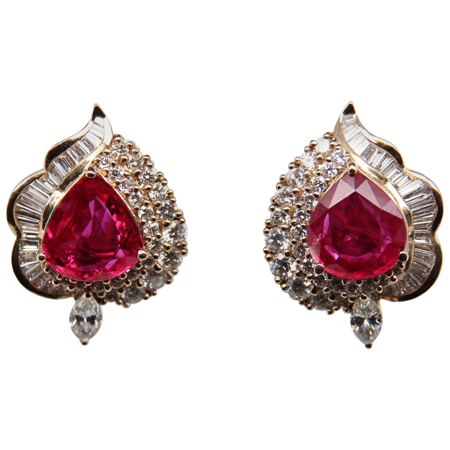 CGL Certified 7.04 Carat Thai Ruby and Diamond 18 Karat Gold Earring