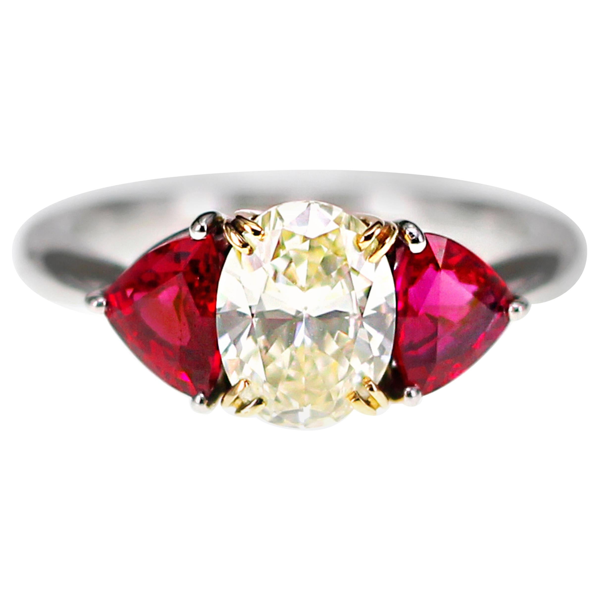 CGL & GRJ Japan Lab Certified Diamond and Ruby Solitare Ring