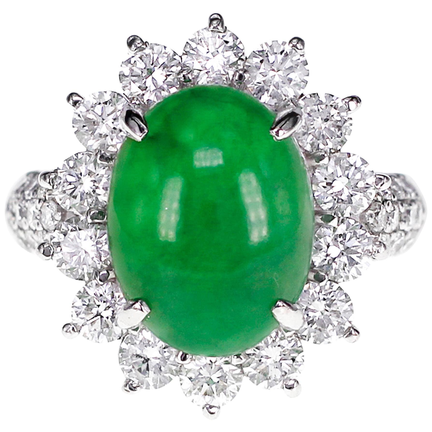 CGL Japan Lab Certified 5.18 Carat Jadeite 'Jade' and Diamond Wedding Ring