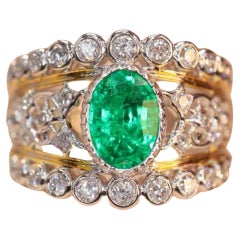 18K CGRL Certified 1 Carat Vivid Green Emerald Full Diamond Royal Cocktail Ring
