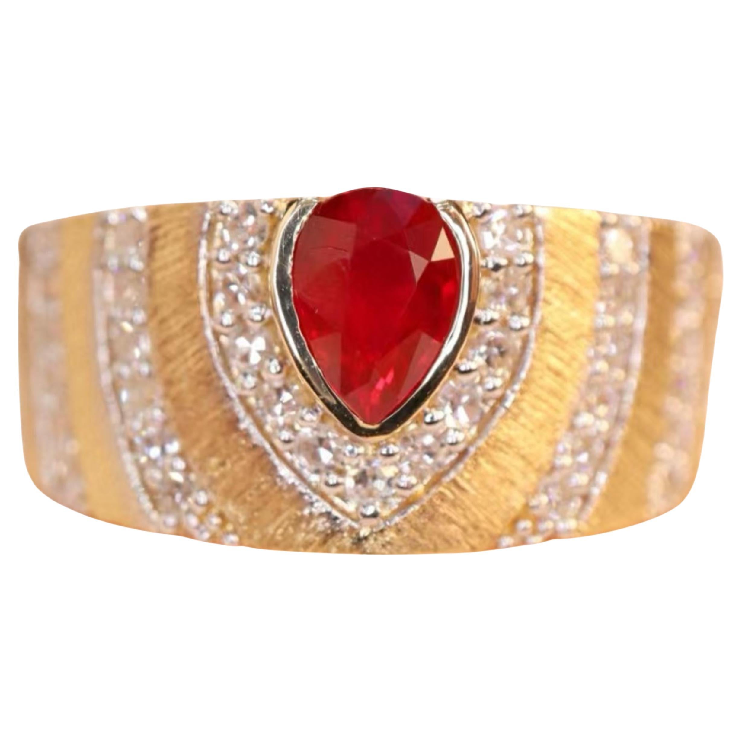 Bague italienne certifiée CGRL en or et rubis non chauffé en vente