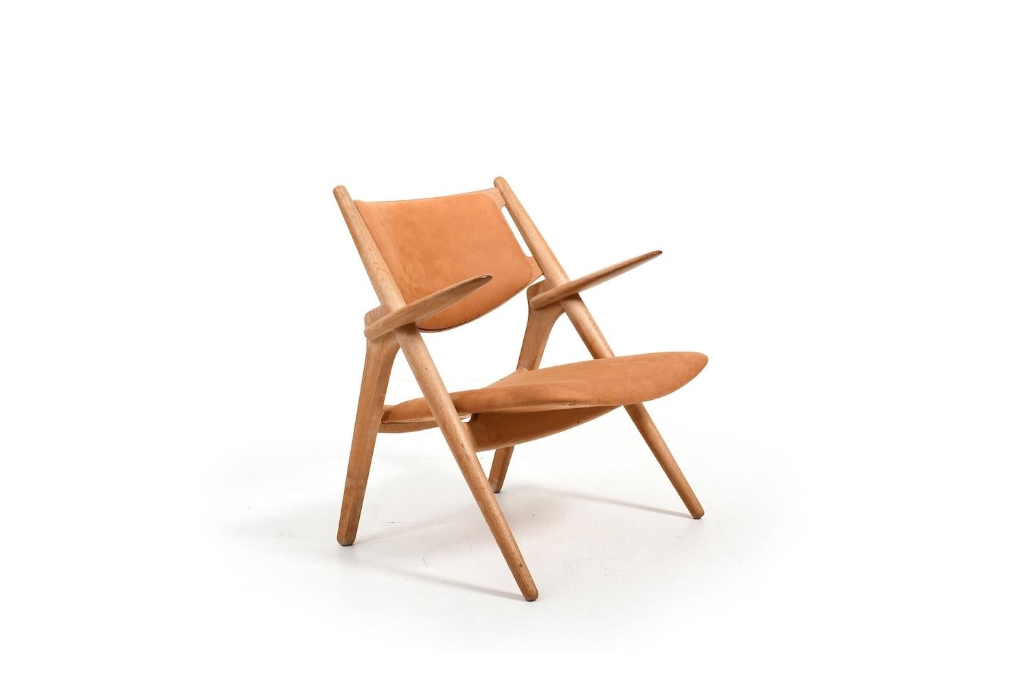 CH-28 Oak and Leather Easychair by Hans J. Wegner / New Upholstered 3