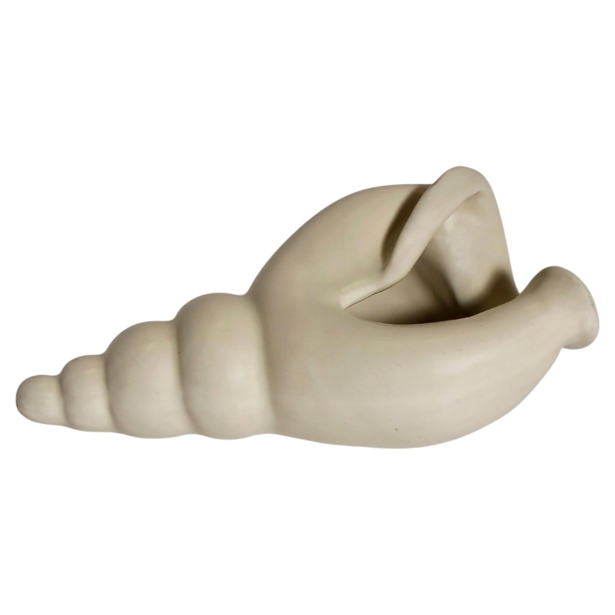C.H. Brannam Sculptural Shell Vase, Stoneware, Ivory Glaze, 1965 For Sale