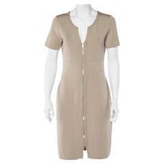CH Carolina Herrera Beige Knit Zip Front Fitted Dress M