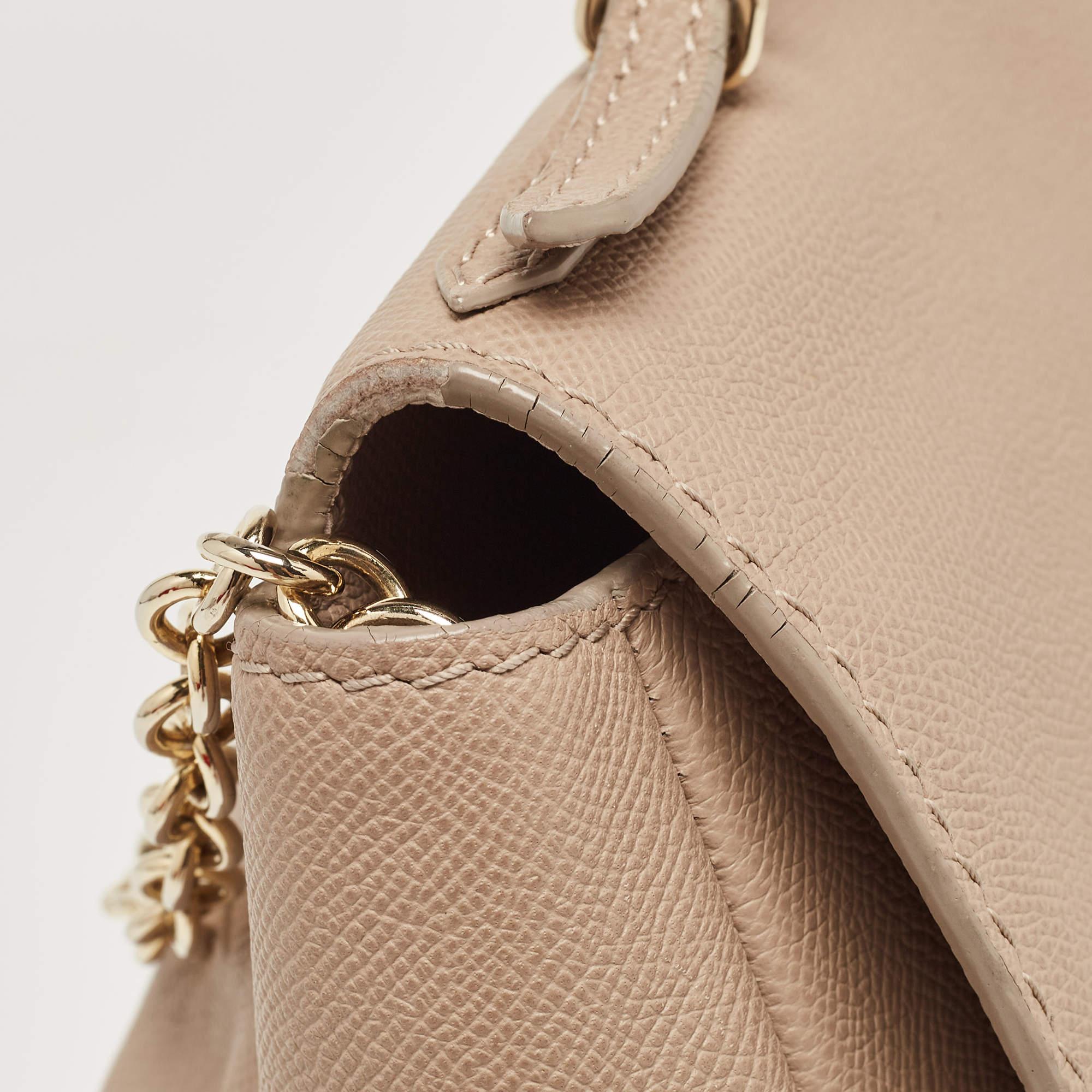 CH Carolina Herrera Beige Leather Minuetto Flap Top Handle Bag For Sale 13