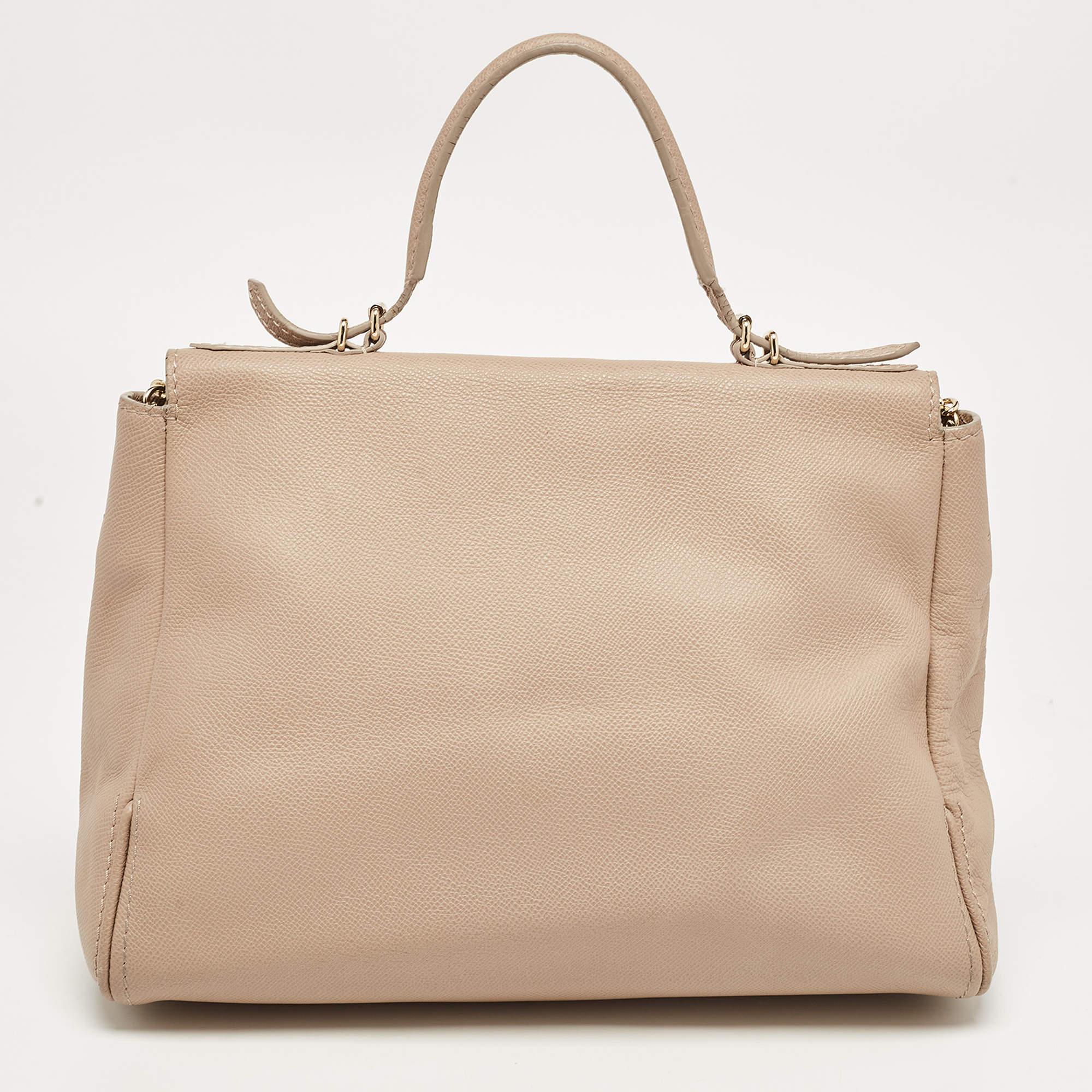 CH Carolina Herrera Beige Leather Minuetto Flap Top Handle Bag For Sale 14