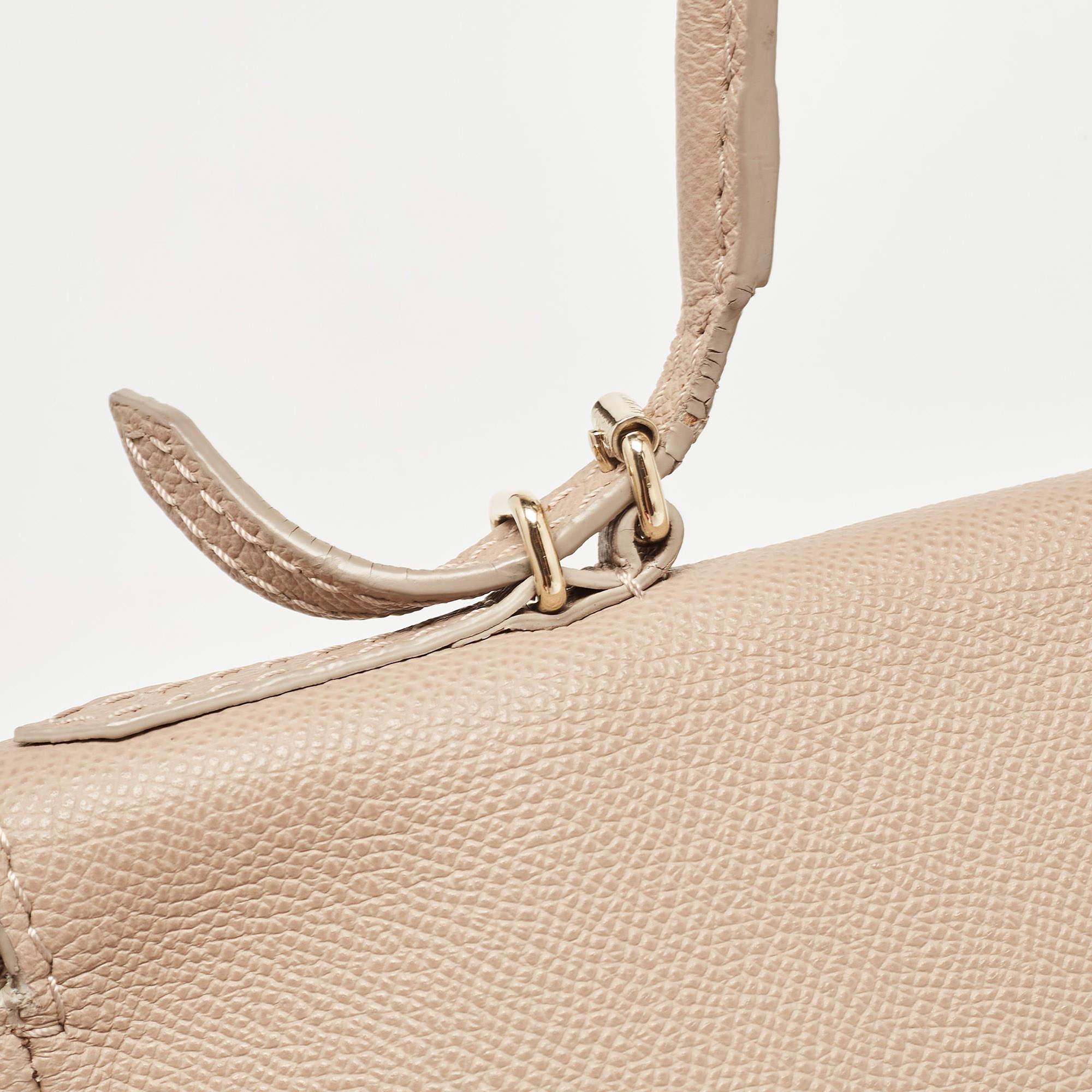 CH Carolina Herrera Beige Leather Minuetto Flap Top Handle Bag For Sale 15