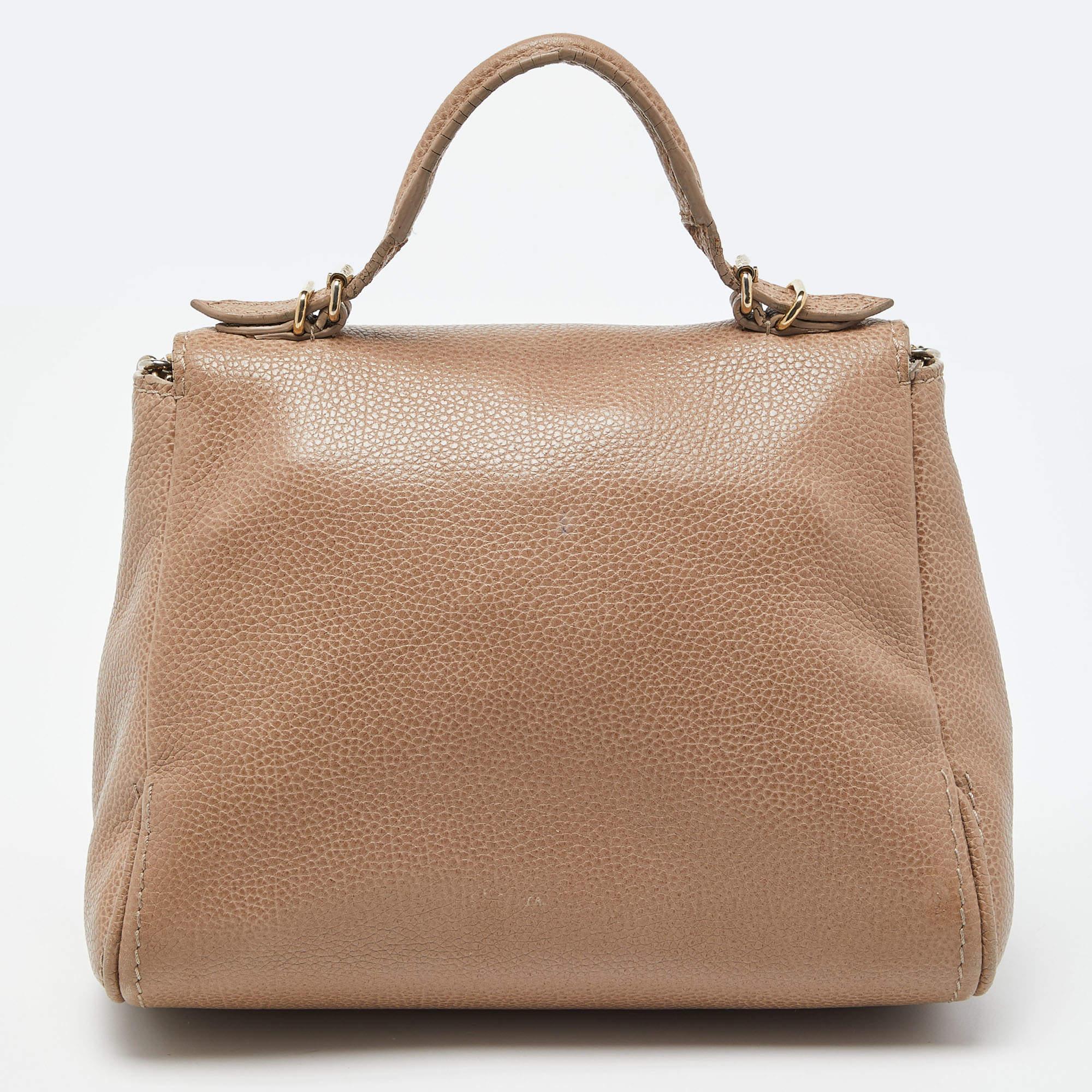 Women's CH Carolina Herrera Beige Leather Minuetto Flap Top Handle Bag