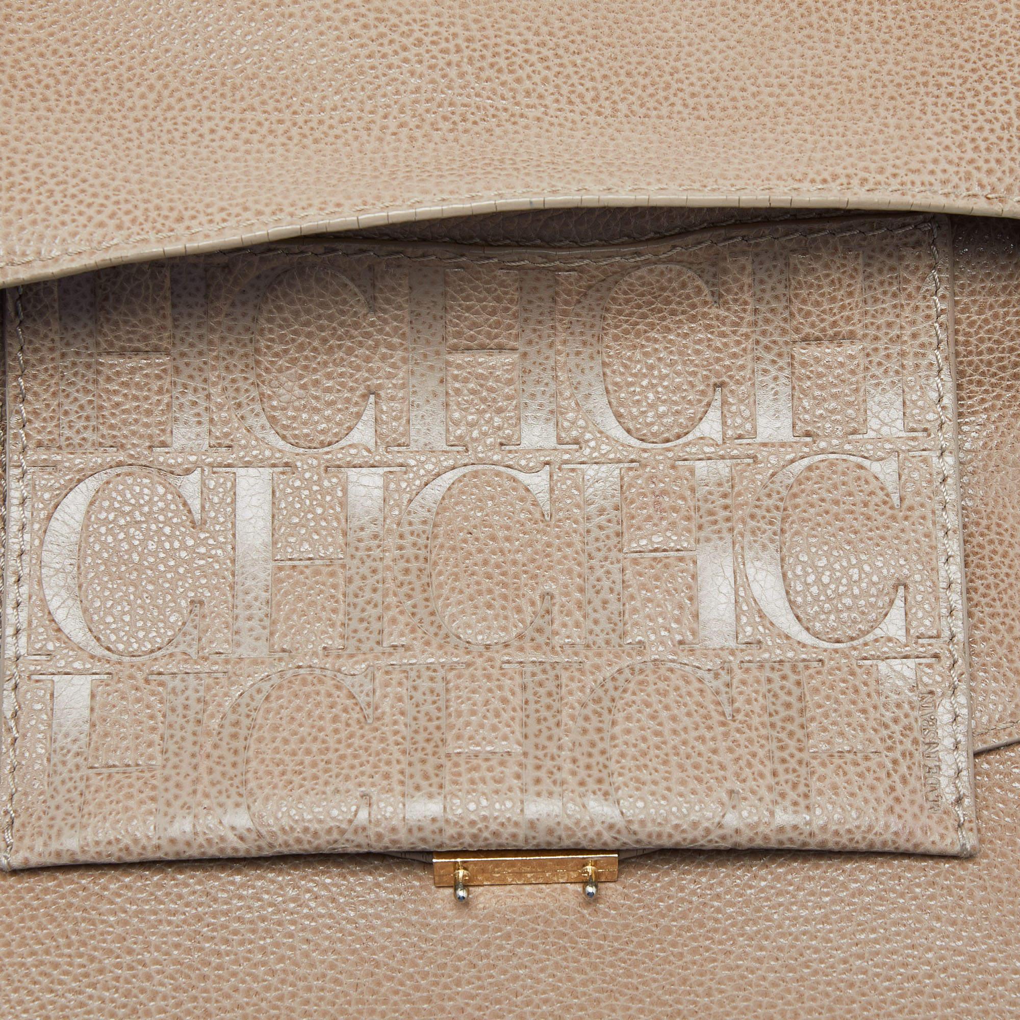 CH Carolina Herrera Beige Leather Minuetto Flap Top Handle Bag 2
