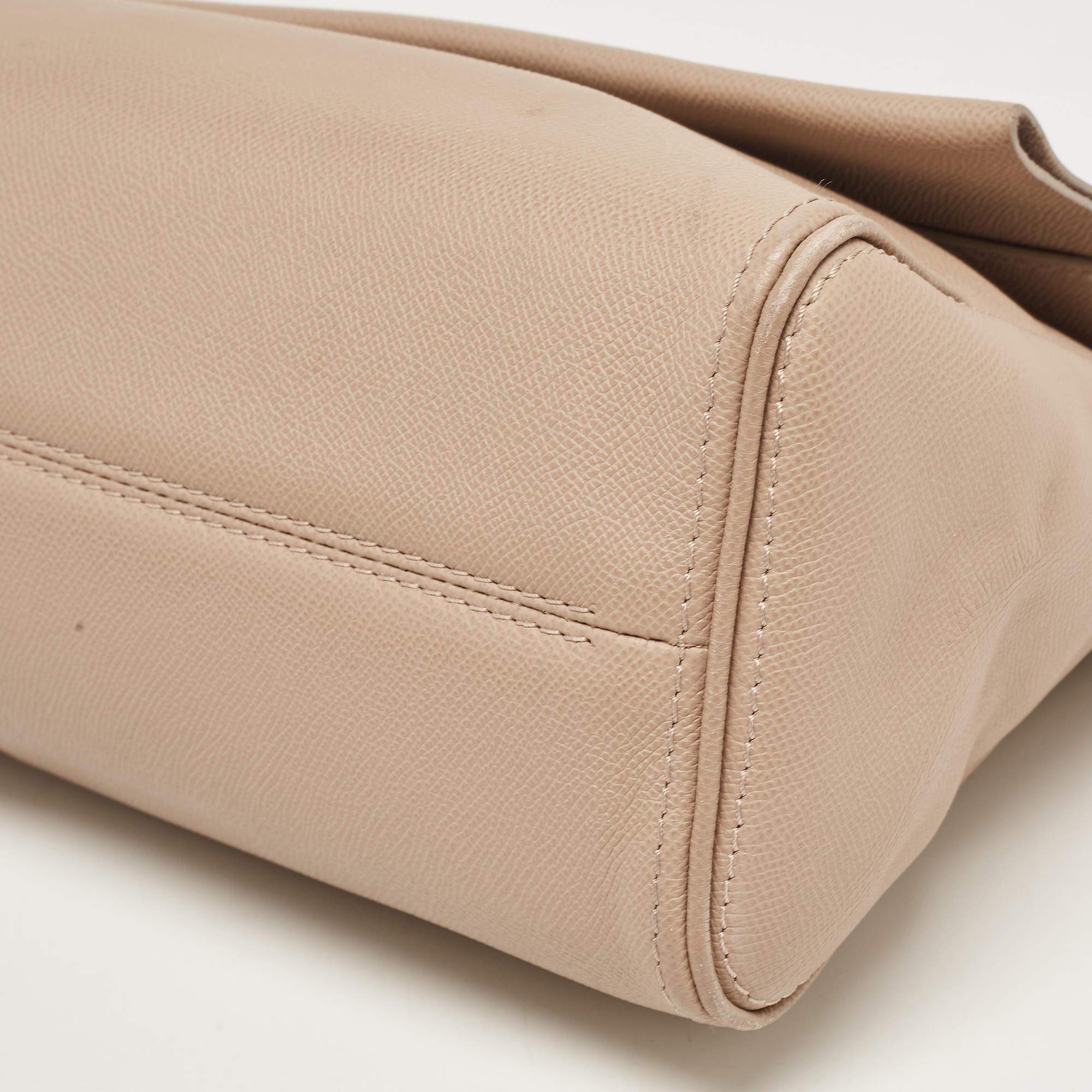 CH Carolina Herrera Beige Leather Minuetto Flap Top Handle Bag For Sale 2