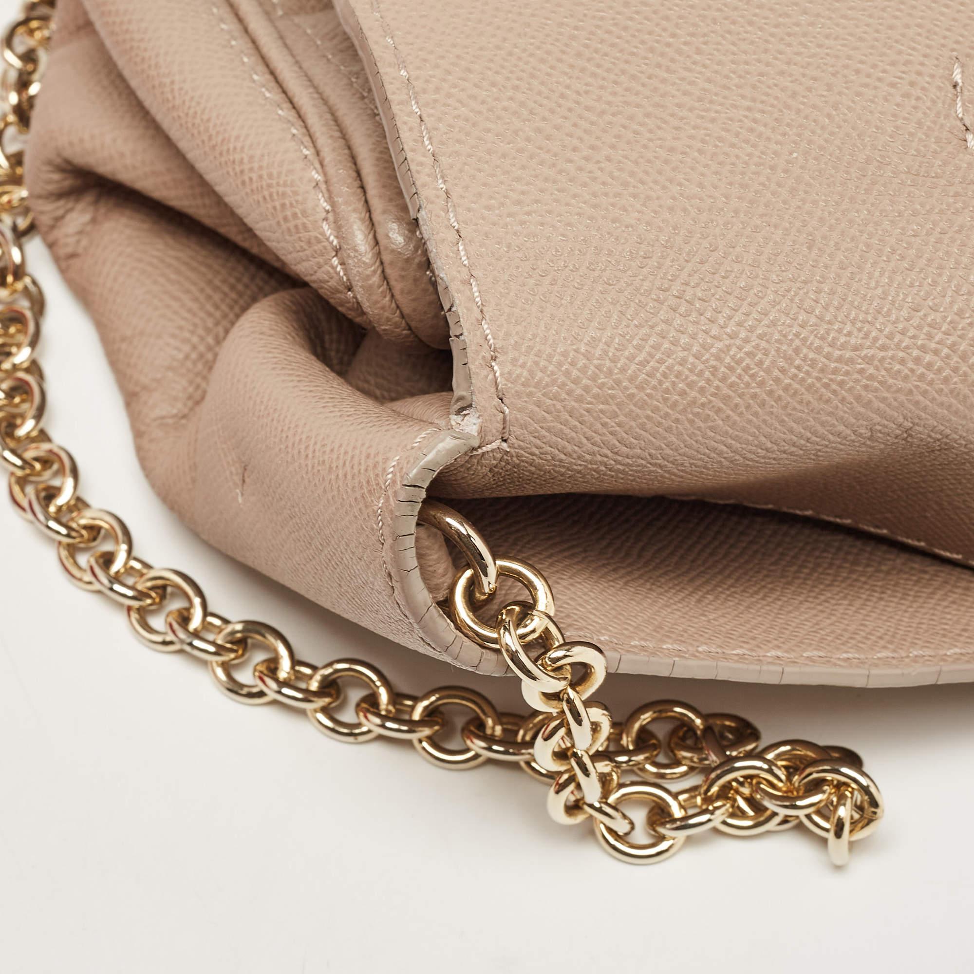 CH Carolina Herrera Beige Leather Minuetto Flap Top Handle Bag For Sale 3