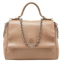CH Carolina Herrera Beige Leather Minuetto Flap Top Handle Bag